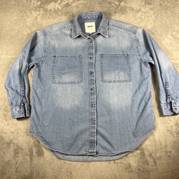 aerie Tops - Aerie Anytime Fave Denim Shirt Women S Blue Long Sleeve Laganlook Oversize Baggy